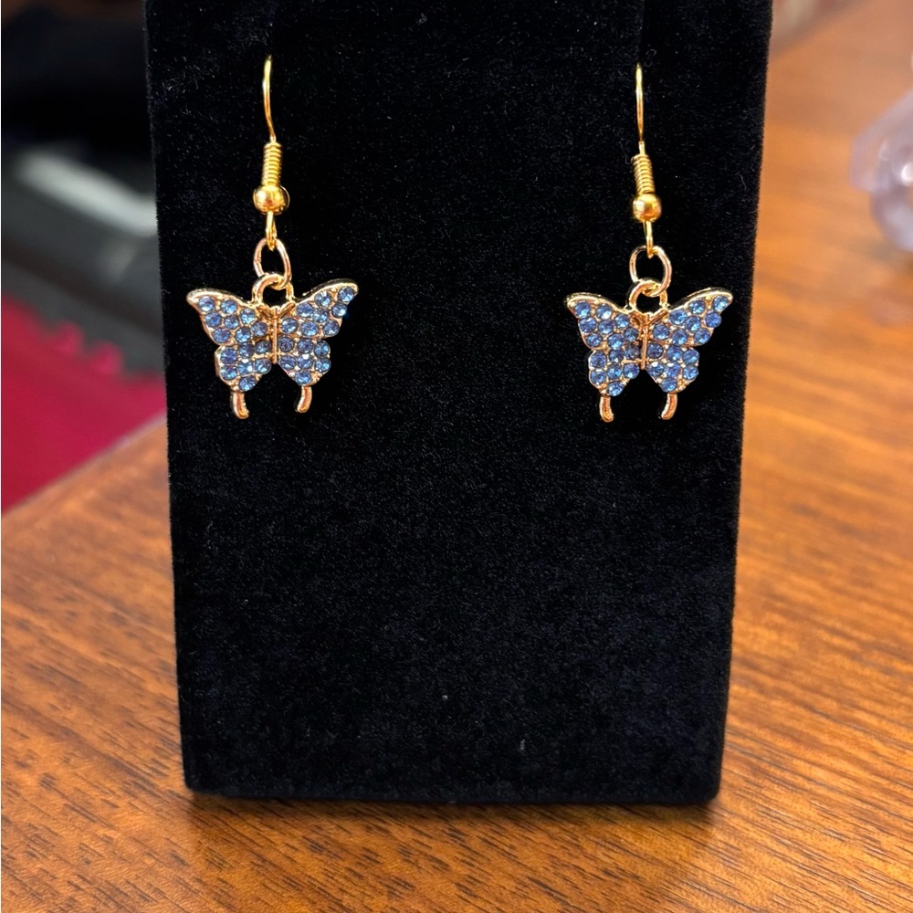 New Gold and Blue Butterfly Earrings